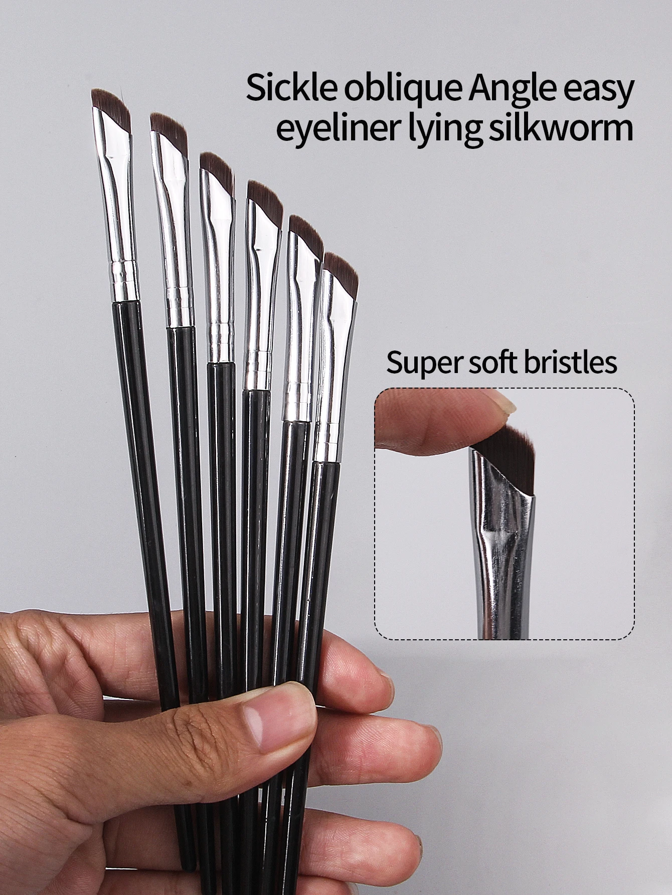 6pcs ultra-thin sickle bevel eyeliner brush, eye corner, eyelid, undereye brush, eyebrow brush, eye makeup brush tool