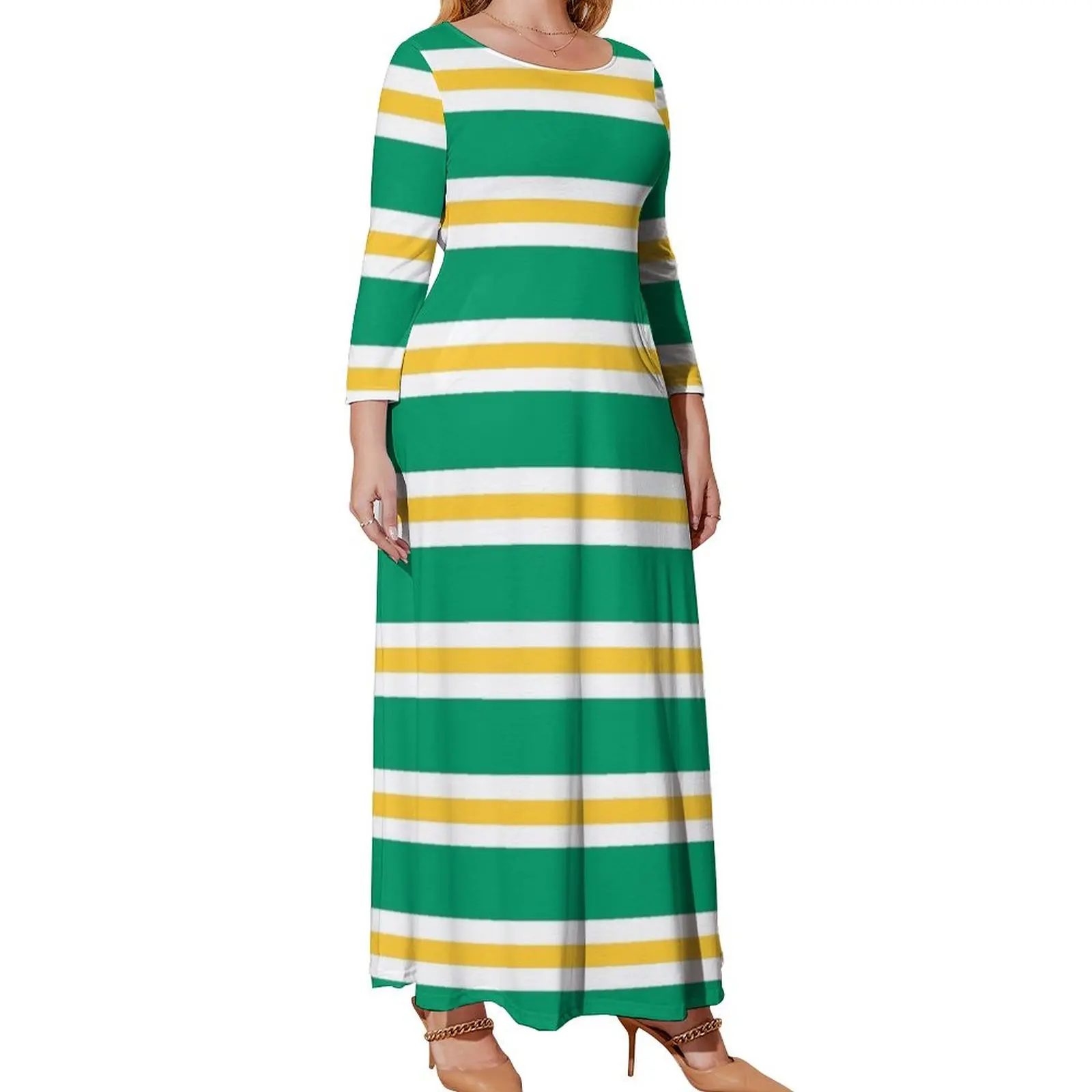 

Stripes Long Sleeved Dress women formal occasion dresses elegant guest wedding dress