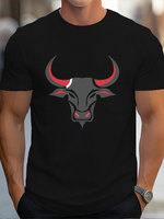 3D Bull Print Tees Summer Casual Everyday Men's T-shirt Urban Street Men's Fashionable Short-sleeved Top Outdoor Travel T-shirt