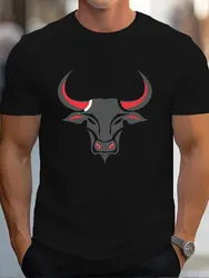 3D Bull Print Tees Summer Casual Everyday Men's T-shirt Urban Street Men's Fashionable Short-sleeved Top Outdoor Travel T-shirt