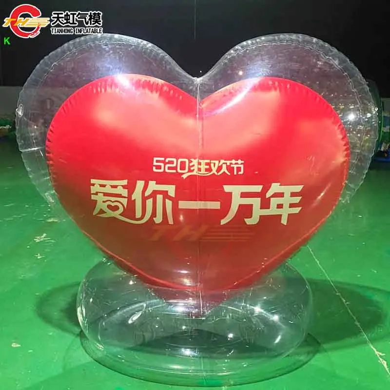 Fast Shipping Valentine's Day Giant Inflatable Heart Balloon Double-Layer Transparent Heart Balloon with Red Core for Decoration