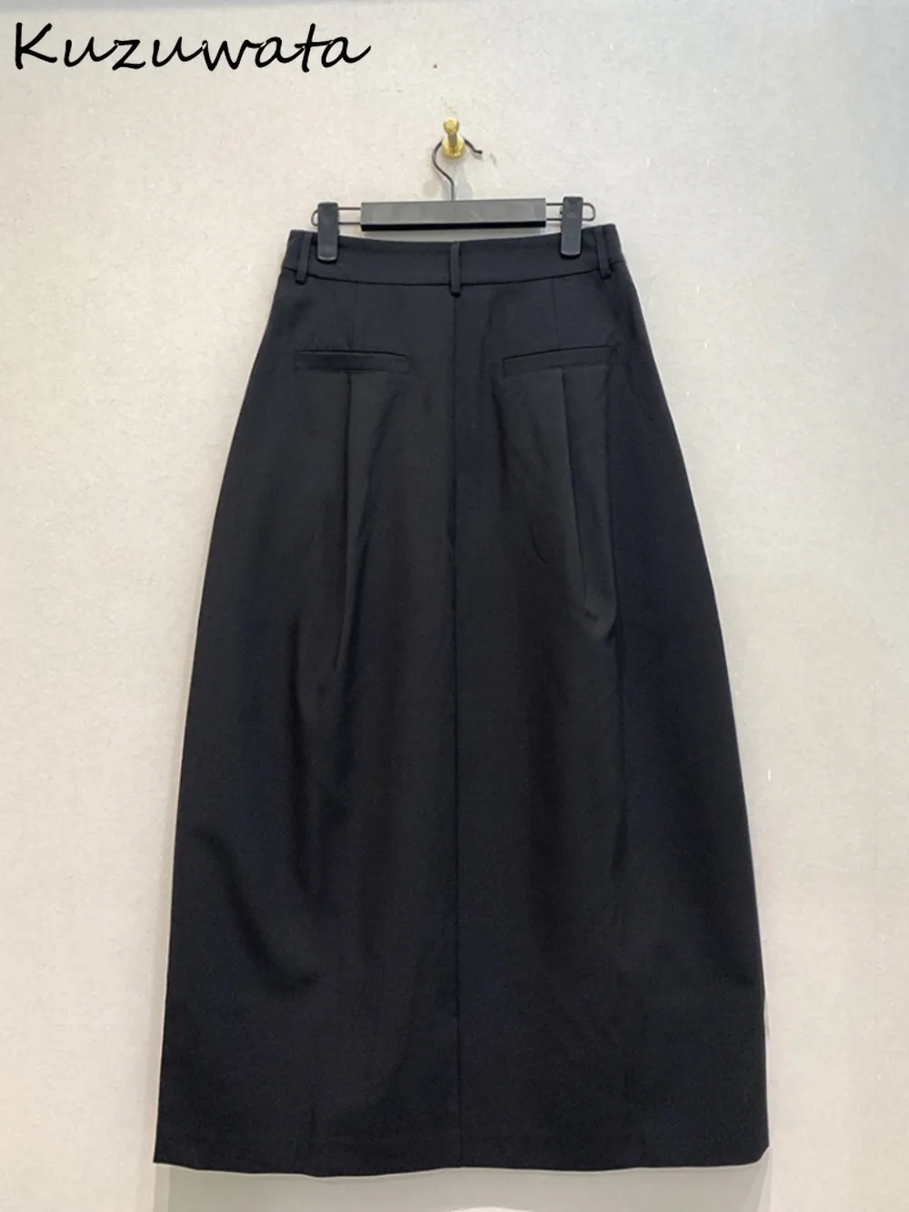 Kuzuwata Simple A-line All-match Loose Skirt Vintage High Waist Vent Mid-length Soft Faldas Japan New Moda Straight Mujer Falda