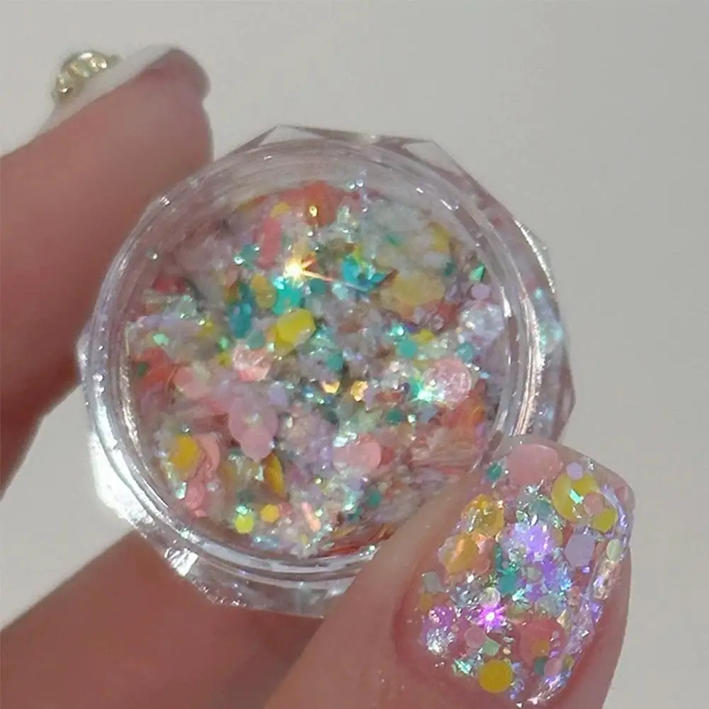 เล็บ Art Glitter Sequins 3D เลเซอร์เล็บที่มีสีสัน Confetti สติกเกอร์อุปกรณ์แต่งเล็บ Make Up DIY Decals ตกแต่ง