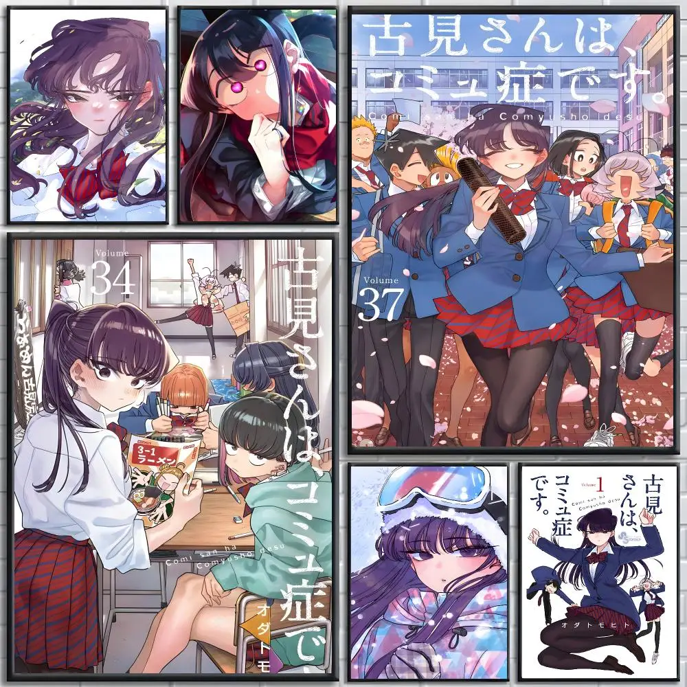 Anime Komi Can't Communicate Poster poster Self-adhesive wall stickers, suitable for room decoration, high-quality printing.