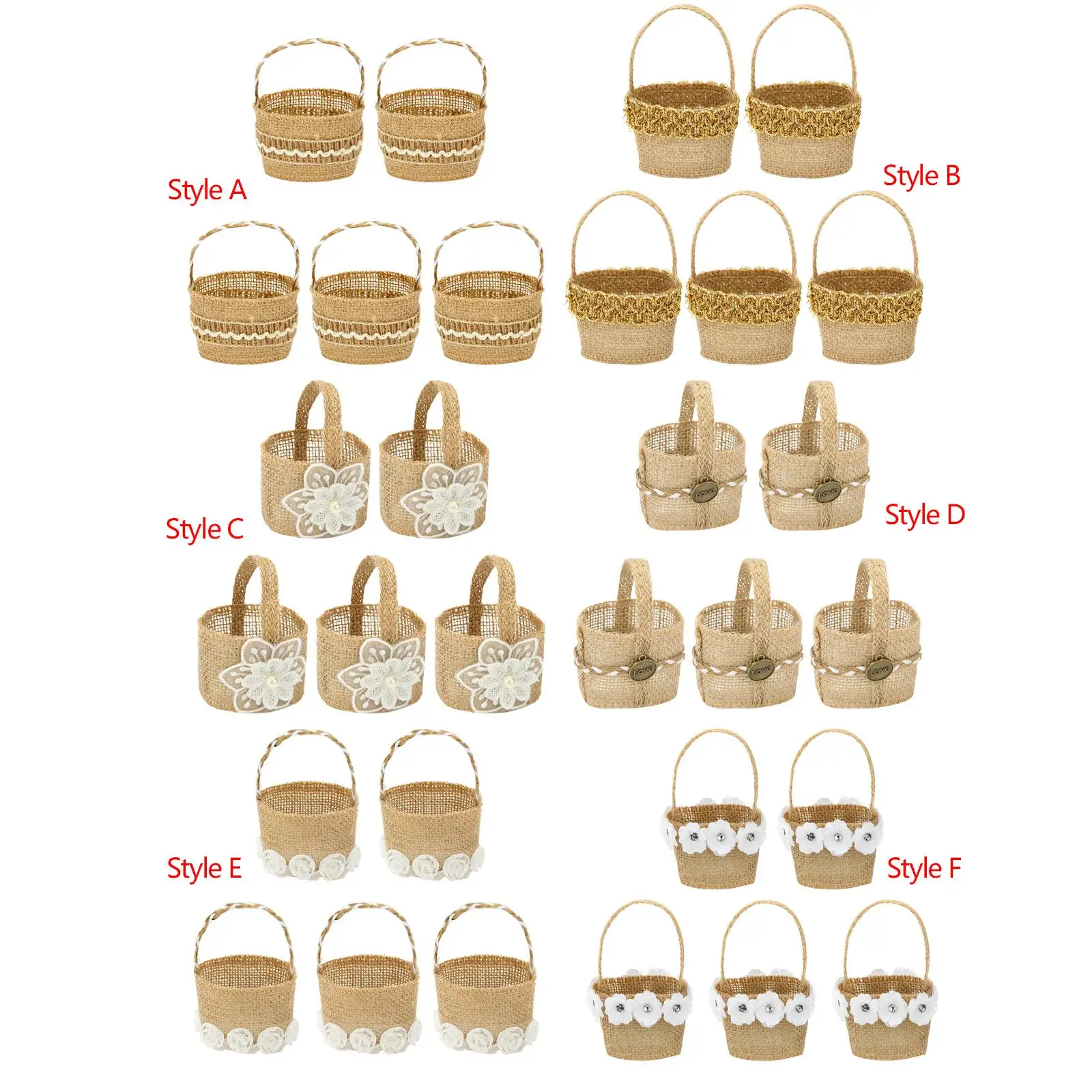 Multifuncional rústico Flower Basket, Candy Bag, Halloween Party, 5pcs