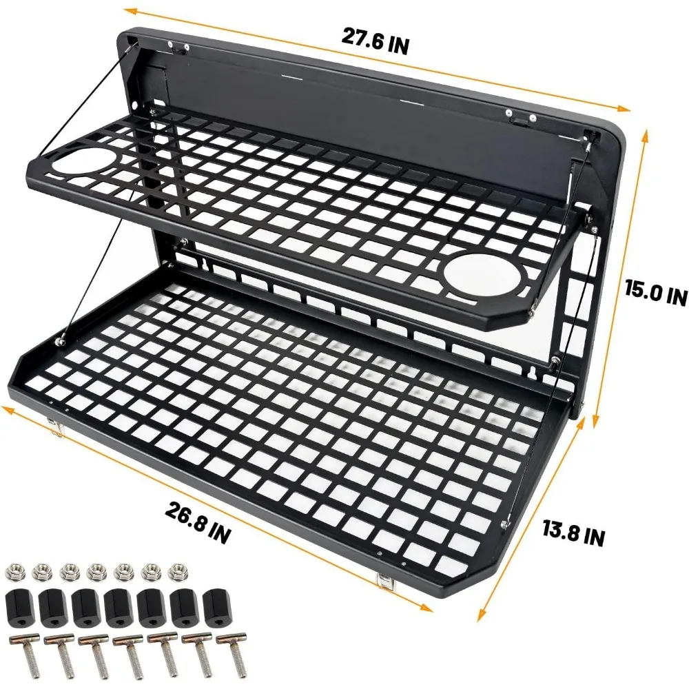 برونكو رف البضائع الخلفي الألومنيوم منصة تخزين قابلة للطي مولي متوافق مع الباب الخلفي المنظم لموديلات 2021 إلى 2024