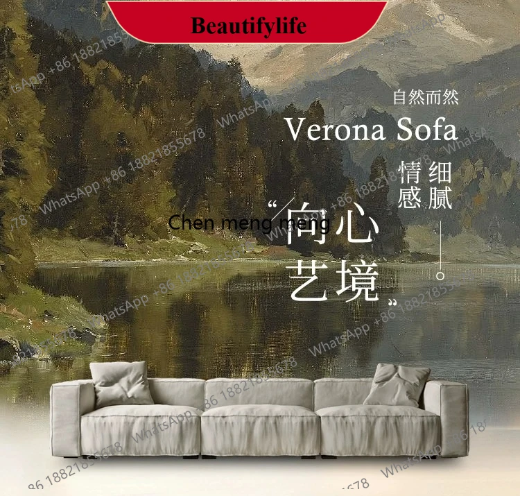 d178 Wabi Sansan Linen Fabric Sofa Tofu Block Nordic Living Room Straight Row Cotton and Linen Sofa A
