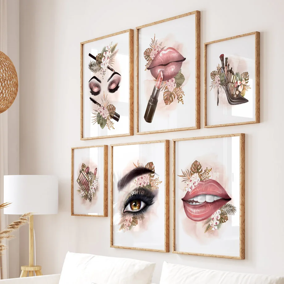 Fashion Creative Makeup Artwork Eyelash Eyebrow Nail Wall Art Canvas Painting Nordic Posters Prints Pictures Beauty Salon Decor