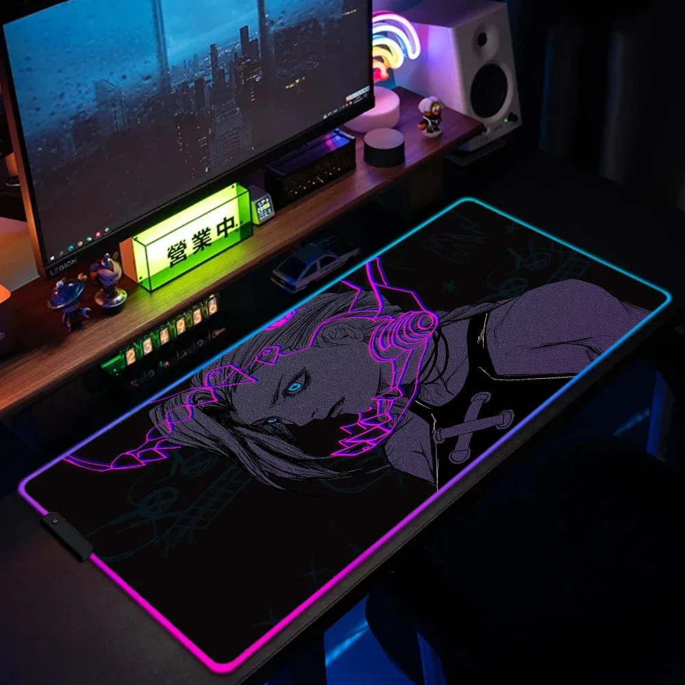 XXL RGB Gaming Mouse Pad Hot Game Jinx Anime Desk Mat Gamer Accessories Large LED Light PC Computer Keyboard Carpet with Backlit