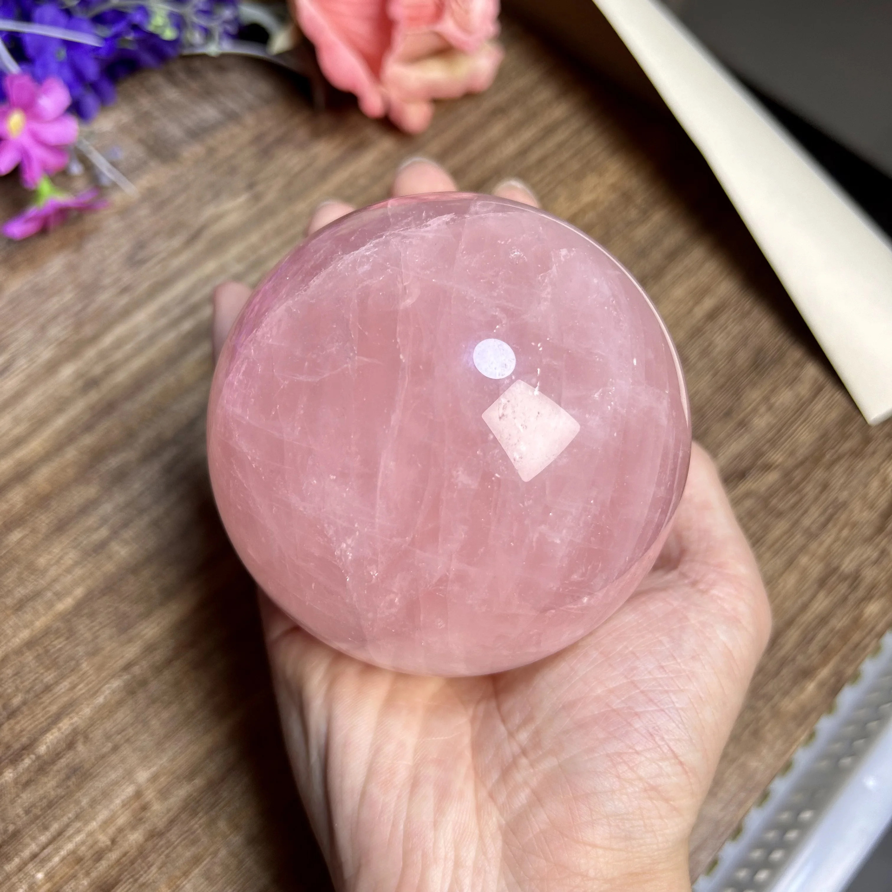 

Natural Pink Rose Quartz Sphere Crystal Ball Reiki Healing Home Decor Gift 1080g 90mm 13th