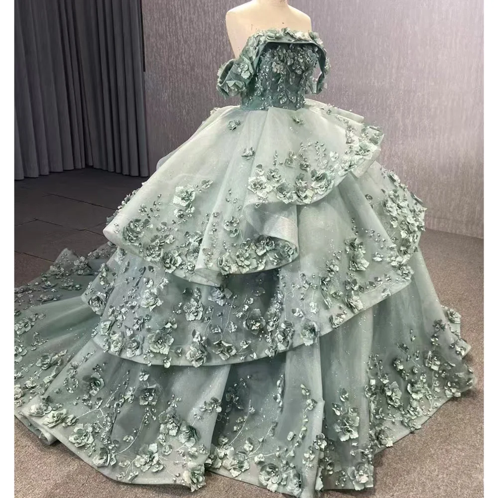 Luksusowa suknia Quinceañera bez ramiączek, z odkrytymi ramionami, sznurowana z tyłu, Vestido Quinceañeras z aplikacjami, możliwość personalizacji.