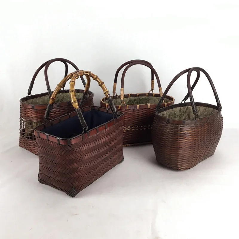 Handmade Bamboo Woven Bag for Women, Retro Mini Rattan Woven Basket, Hand Carrying Bag, Tea Reception Bag, Gifts