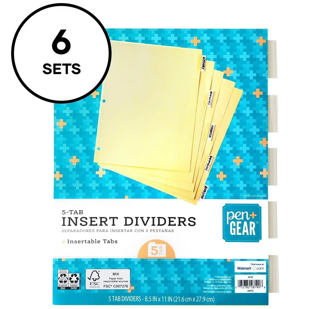 Divisori di carta inseribili 5 schede trasparenti Colore buff 6 set Raccoglitori per organizzazione Ufficio scolastico Uso domestico