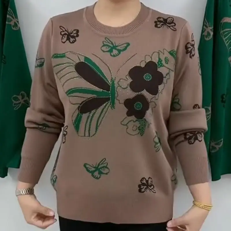 

Fashionable Fall Winter Women Floral Chic Puff Sleeve Sweater Floral Crochet Round Neck Loose Female Pullovers New Top M490