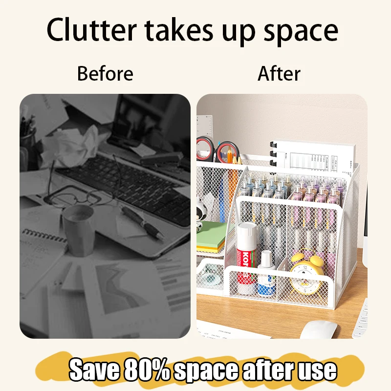 Multi-functional office and cosmetic storage, scratch-resistant pads, durable metal mesh, suitable for home, school, classroom