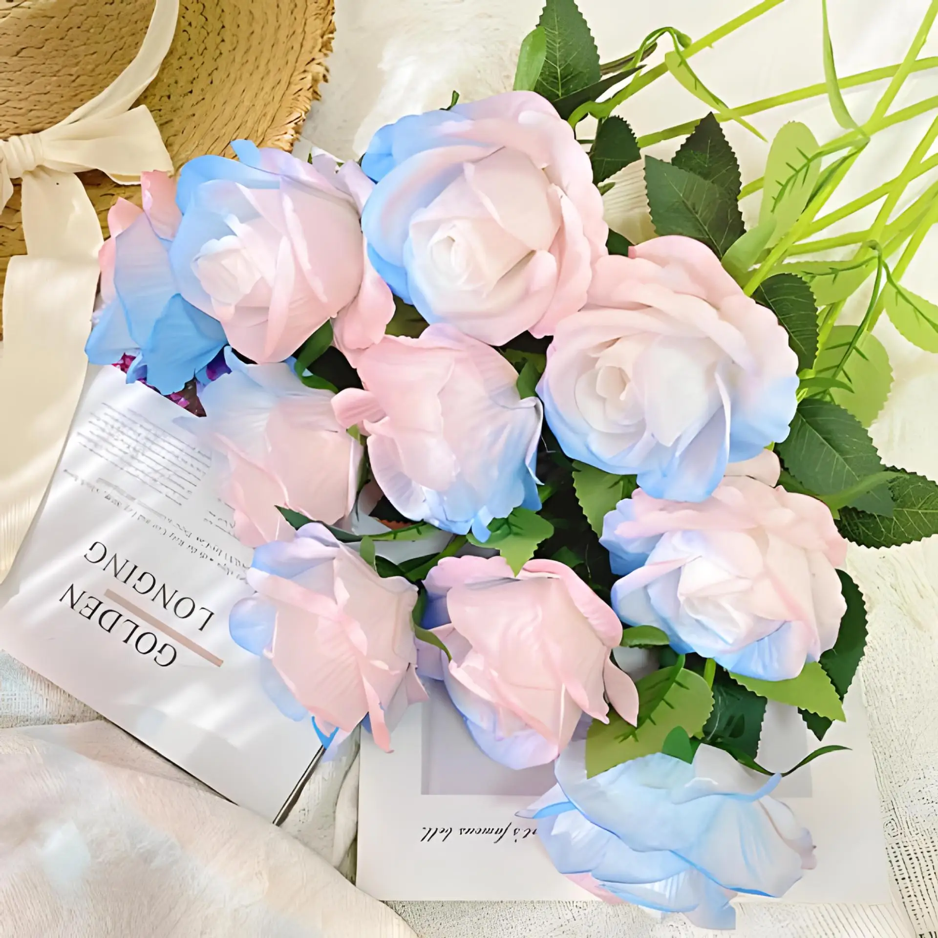 

10PC Simulated rose bouquet silk flowers plastic flowers living room dried flowers dining table decoration wedding decoration