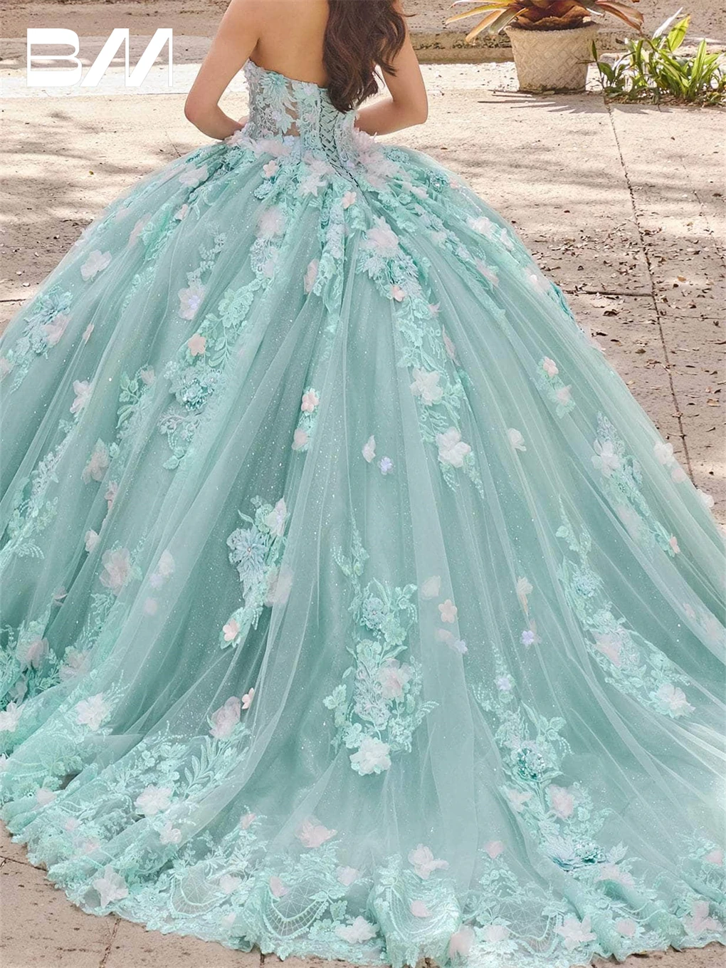 Vestido De quinceañera sin tirantes con detalles florales, Vestidos De cóctel con cordones en la espalda, vestido De Baile De cola De barrido