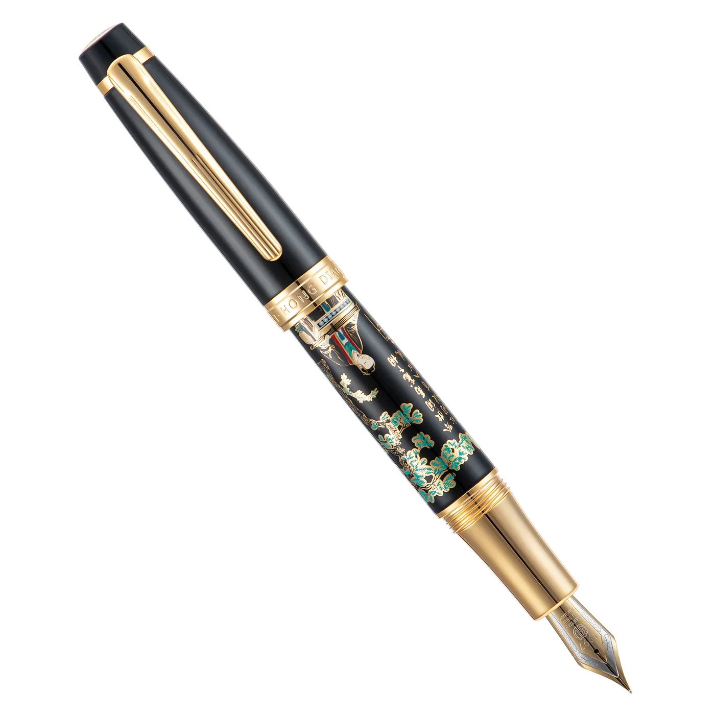 Hongdian 231 Chinese Metal Fountain Pen, Iridum EF/F Nib with Chinese Painting Design, Smooth Writing Pen with Ink Converter