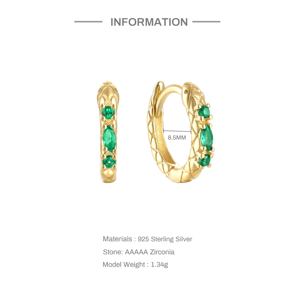 Aide Green Zircon Serpentine 925 Sterling Silver Hoop Earrings For Women 18K Gold Simple Earrings Fine Jewelry Party Gift