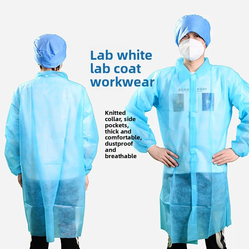 Disposable Thickened Non-woven Workwear Lab Coat Dustproof Isolation Suit White Coat Dining Room Visitor Suit Breathable