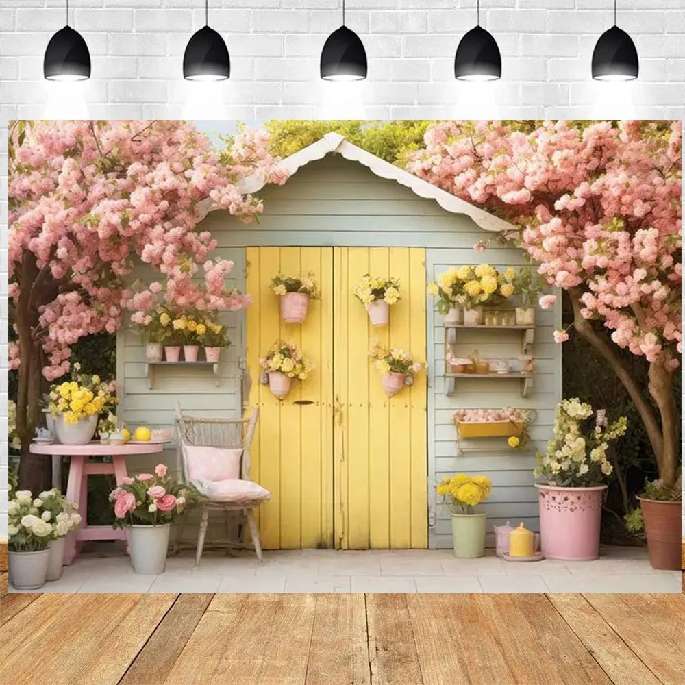 Spring Garden Floral House Photography Background Child Birthday Party Cake Smash Portrait Custom Decorate Backdrop Photo Studio