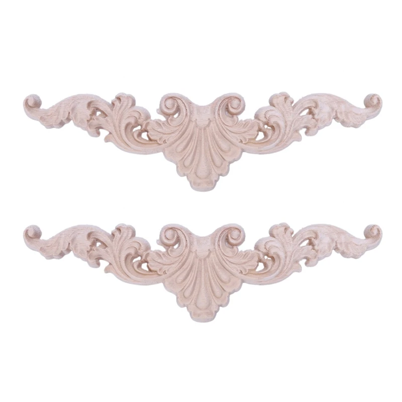 2X Wood Carved Corner Onlay Applique Frame Decor Furniture Craft Unpainted Type:20X5cm