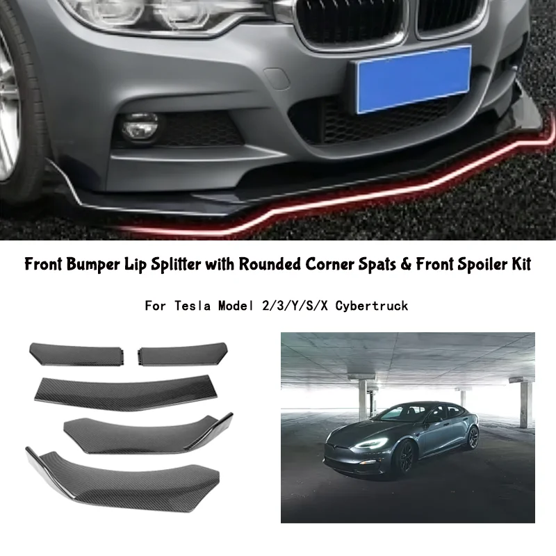 5-Segment Adjustable Front Bumper Lip Splitter Body Kit For Tesla Model 2/3/Y/S/X Cybertruck