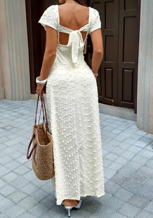 Robe d'été Slim Fit pour femmes, col en v, élégante, Sexy, décalcomanie, décoration, coupe cintrée, dos nu, fente latérale, adaptée aux rencontres, nouvelle collection