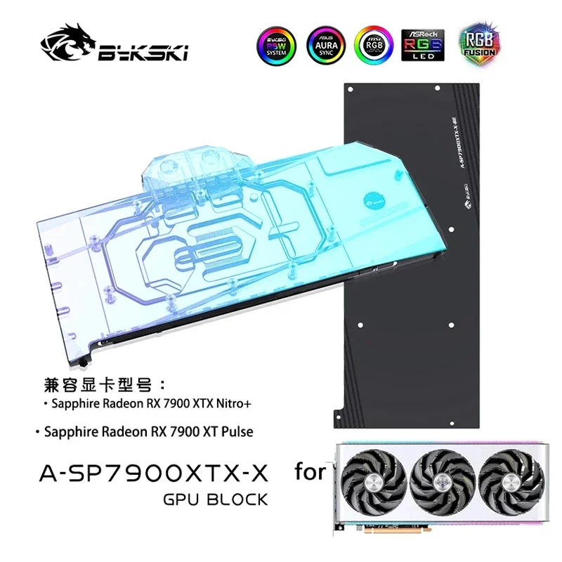 Blok wodny Bykski do kart graficznych Sapphire Radeon RTX 7900 XTX Nitro+ / chłodzenie miedziane GPU Radiator RGB SYNC / A-SP7900XTX-X