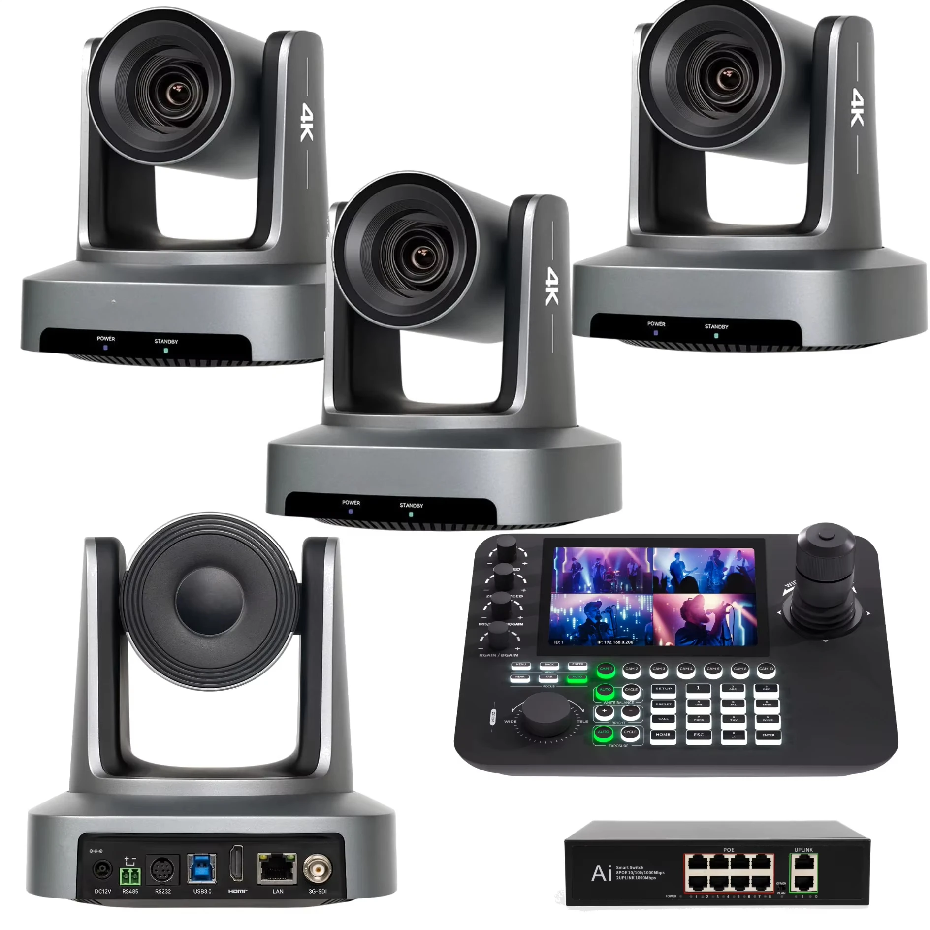 4-Piece live       set 4K 20x AI automatic tracking NDI PTZ      , suitable for church services, live conference activities