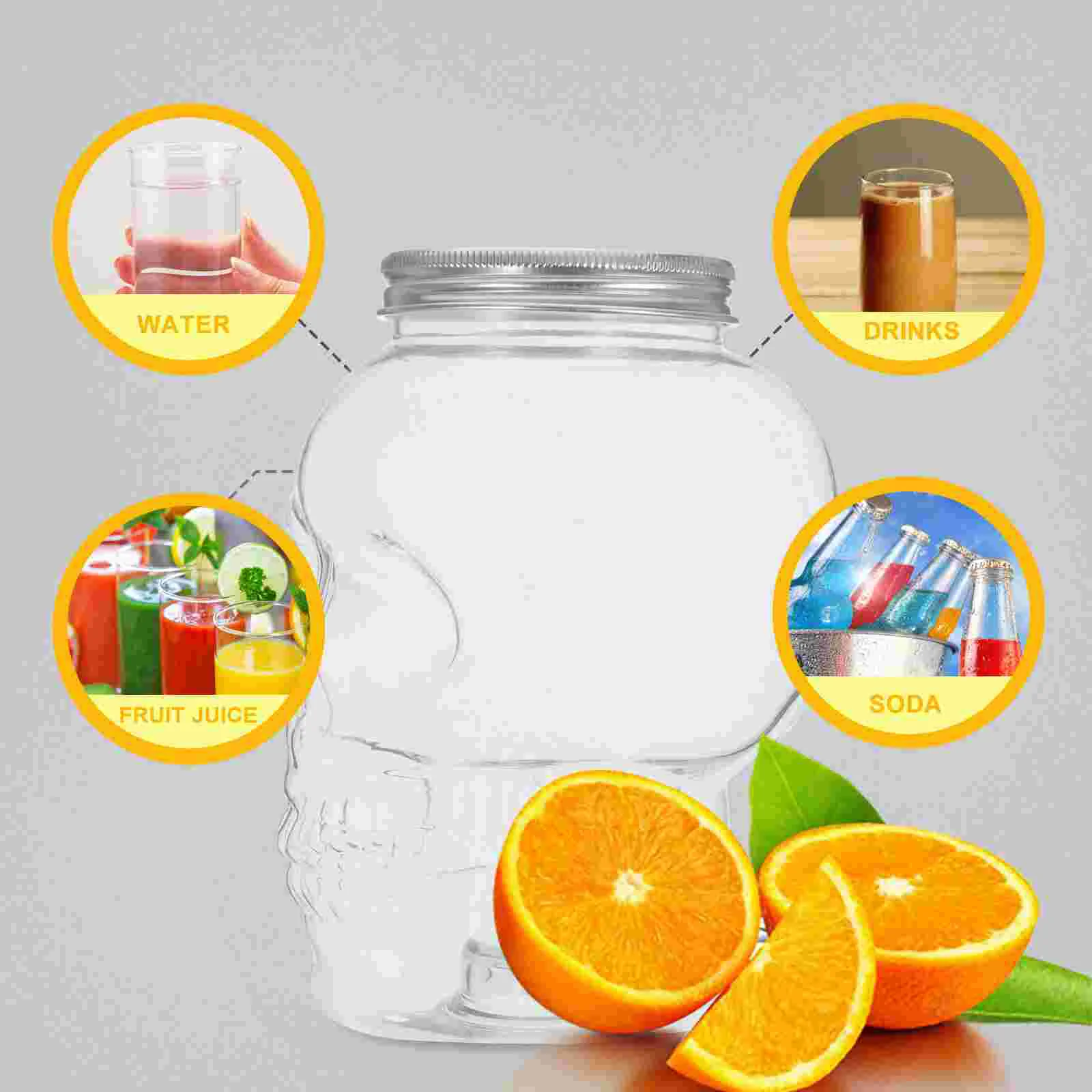 6 Pcs Halloween Skull Water Bottles Milk Waterbottle Transparent Juice Packing Anti-leak Cold Beverage Modeling Outdoor