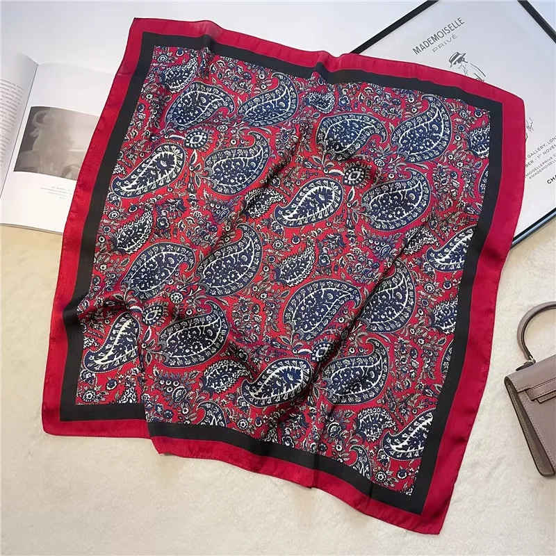 70 cm Haar-Print-Seidenschal mit kühlendem Gefühl für Damen, modische Halstüte, Handtaschen-Foulard, Handgelenktuch, Schal, Wickeltuch, Hijab, Damenaccessoire – Detail 11