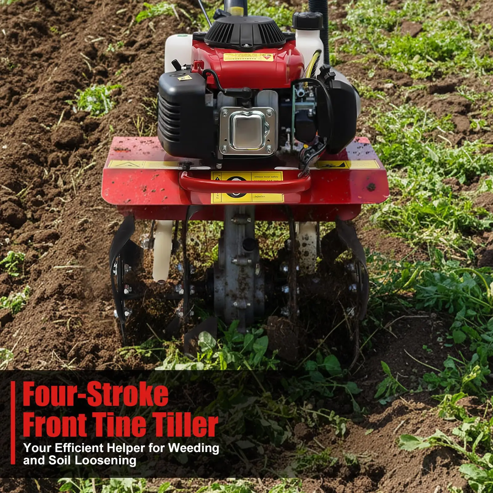 63cc Gas Garden Cultivator with 2 Wheels, 4-Stroke Gas Powered Garden Tiller, 13.78'' Width 1.97-5.90'' Depth, for