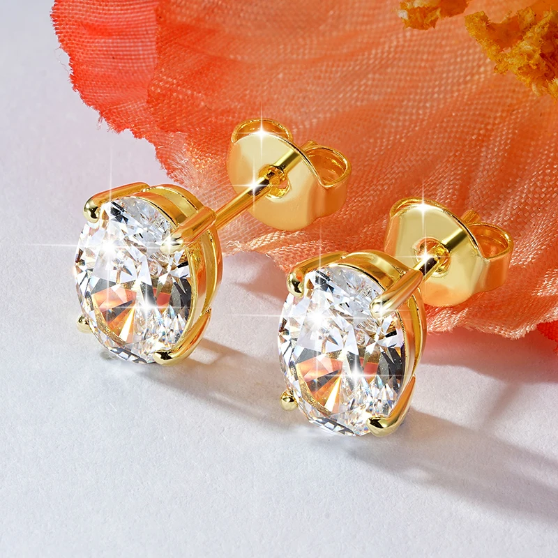 Anziw 2026 New Oval Cut 6x8mm AAAAA Cubic Zirconia Solitaire Stud Earrings For Women Valentines Day Birthday Jewelry Gift