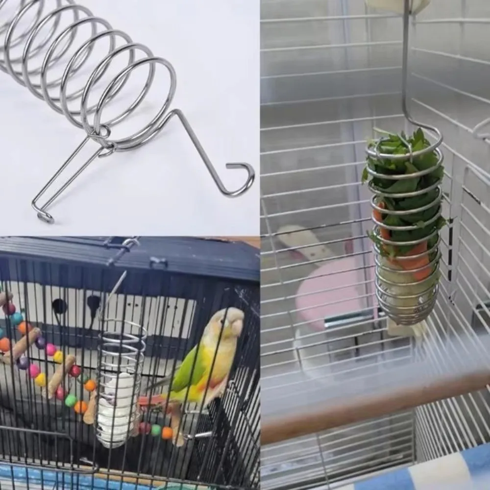 Stainless Steel Parrot Forager Feeder Spiral Design Durable Construction Bird Hanging Feeder Seed Holder Food Container Foraging