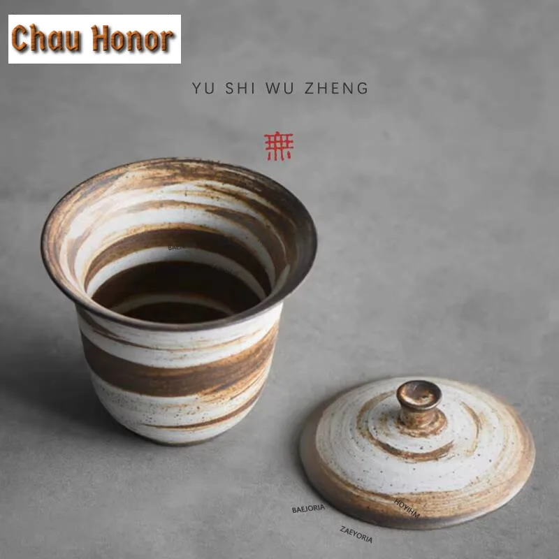 110ml Japanese Rough Pottery Gaiwan Boutique Tea Bowl Handamde Porcelain Tea Tureen Tea Maker Cover Bowl Tableware Collection