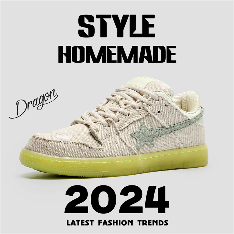 Sapatilhas masculinas de lona com estrelas planas, sapatos de grife casual, skate, corte baixo, tendência, verão, outono, 2024