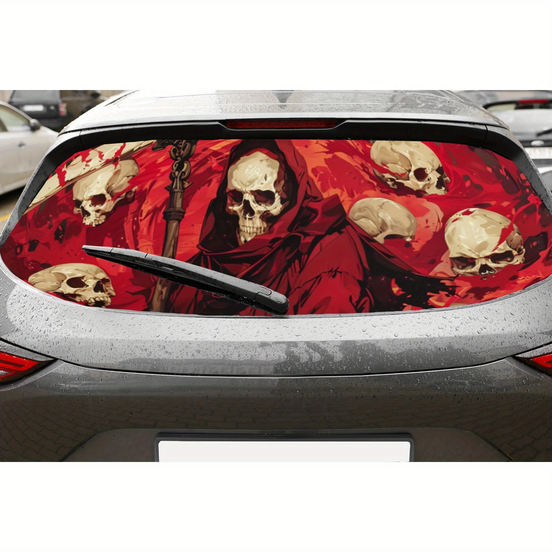 

Grim Reaper Skull PVC Perforated Car Vinyl Wraps, Privacy Enhancing Design for Rear Window, Car Rear Windshield Sticker for Most