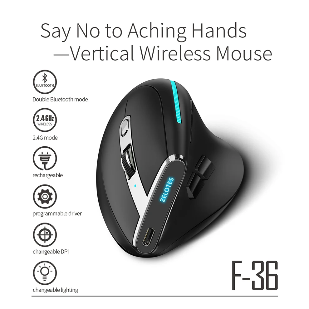 SeenDa 2.4G+Dual Bluetooth Wireless Mouse 3-Device Connection Ergonomic Mouse Rechargeable Programmable Mouse for Laptop Tablet