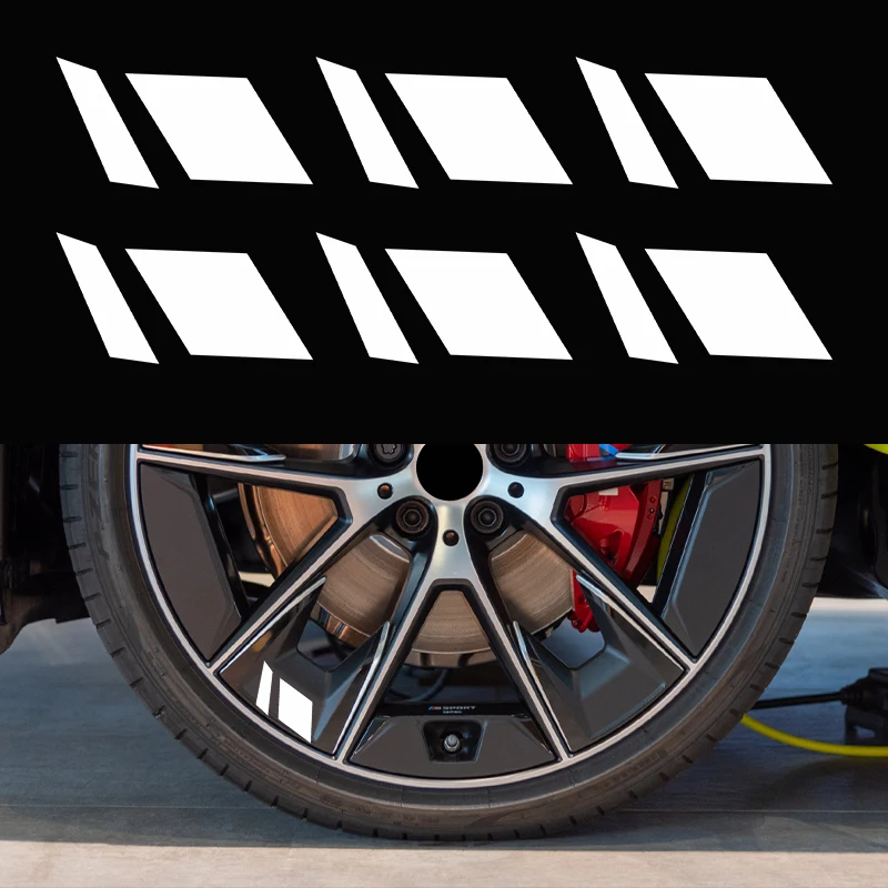 Car interior stickers 6-piece reflective car wheel rims Vinyl sticker Hash mark stripe Racing wheel hub size decoration