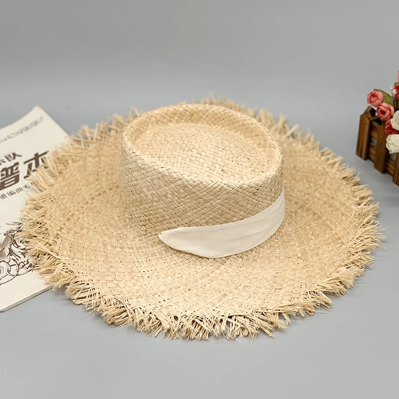 New style ladies oversized hat big brim hat 20cm raffia sun hat wide brim beach hat lady soft straw cap wholesale Dropshipping