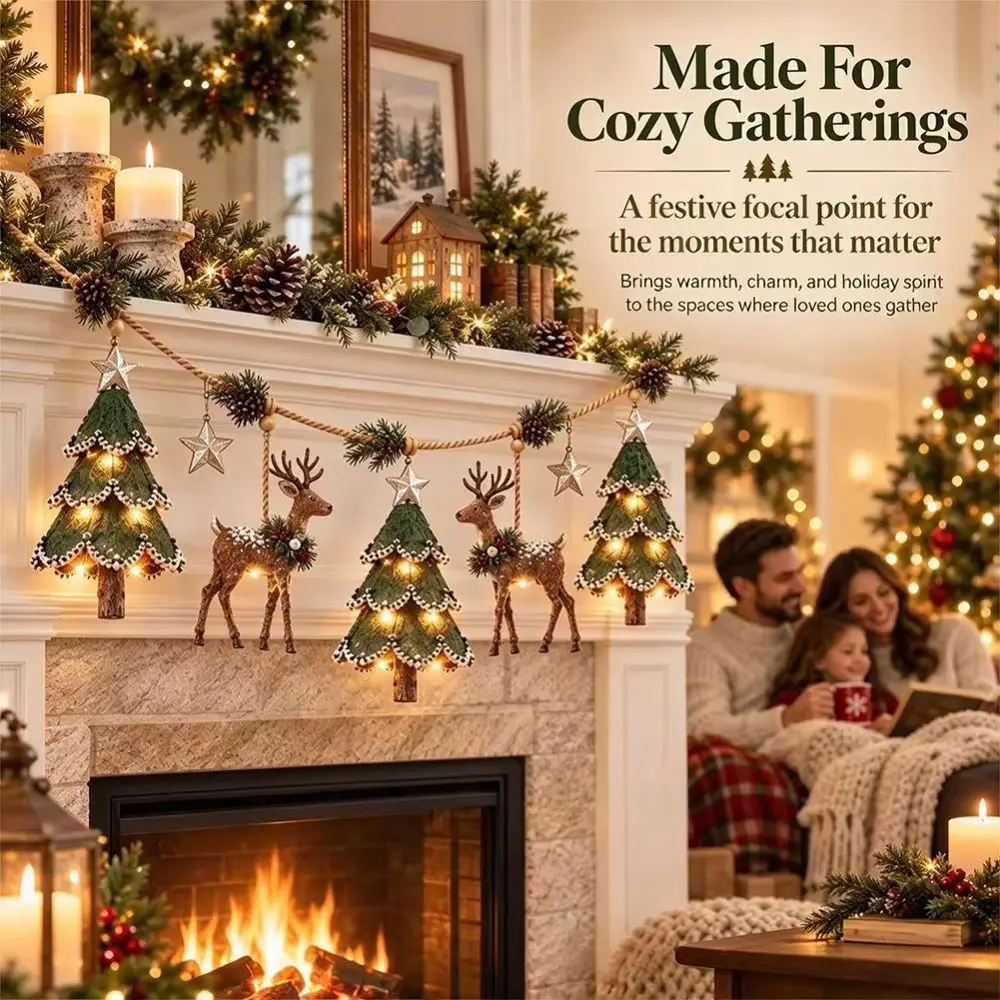 Warm LED Lights Lighted Woodland Christmas Garland Pine Cone Accents Berry Accents Glowing Forest Christmas Wreath