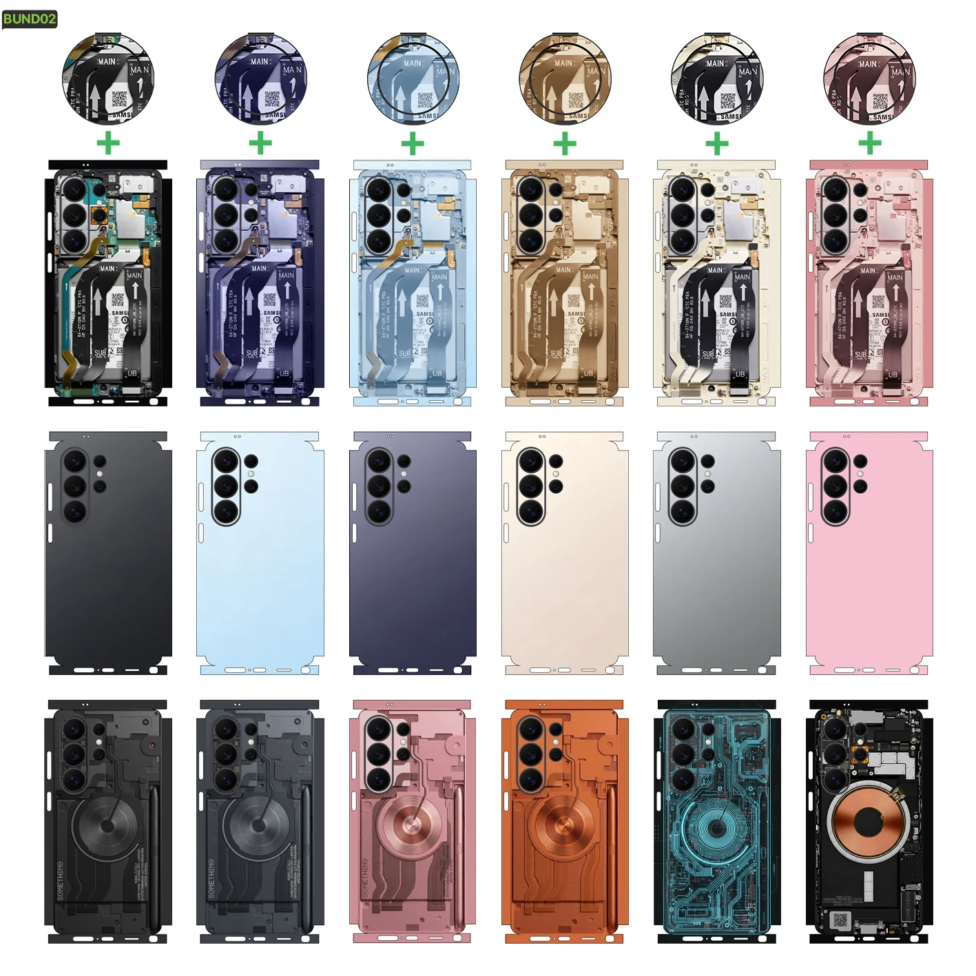 

BUNDLE02 Colorful Wrap Tear Down Skin for Samsung Galaxy S26 S24 S25 S23 Ultra Back Protector Cover with holder Stickers