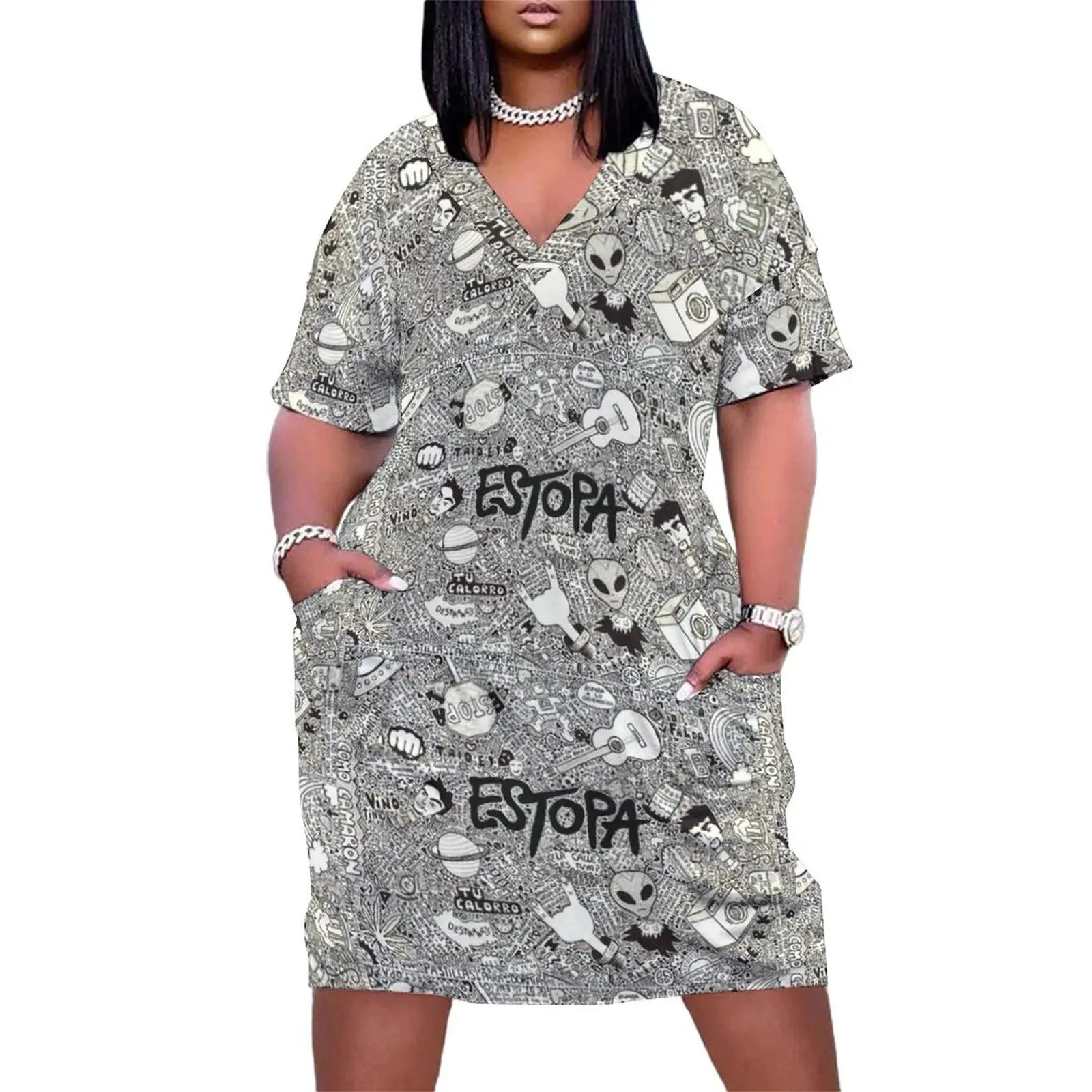 

e s t o p a Loose Pocket Dress women's summer jumpsuit cocktail dresses Long veiled dresses elegant women's dresses sale
