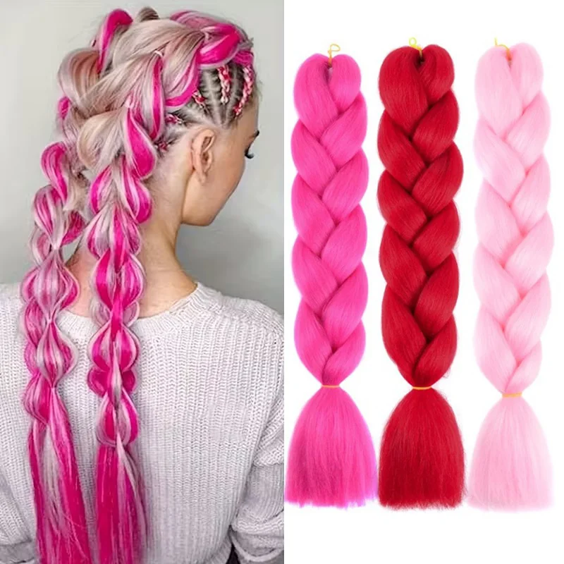 24Inch Synthetic Long Straight Box Jumbo Braid Hair Extension Twist Braid Crochet Hair for Women Soft Lightweight Rainbow Hair