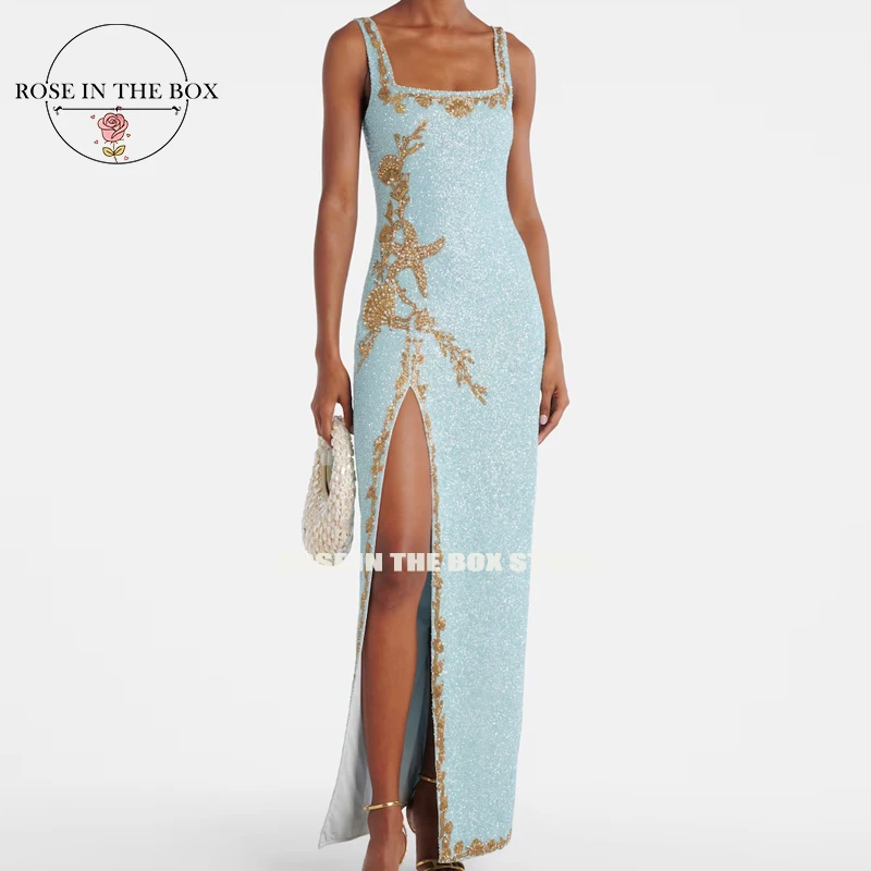 

ROSEINTHEBOX Customized Mermaid Long Beaded Evening Dresses 2025 Hand-embroidered Elegant Party Dresses with Slit Formal Gowns