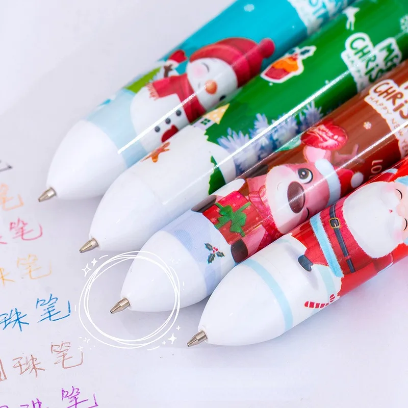 قلم حبر جاف كريسماس كرتوني ملون ، ضغط عشرة ألوان ، مجموعة متعددة الألوان ، هدية طالب