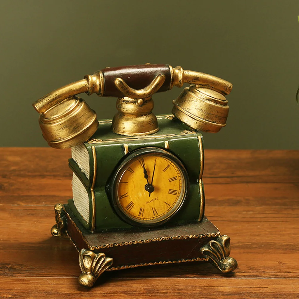 

Resin Telephone Clock Desktop Decor Office Use Creative Housewarming Gift Decorative Clock Telephone Decor Gift for Housewarming