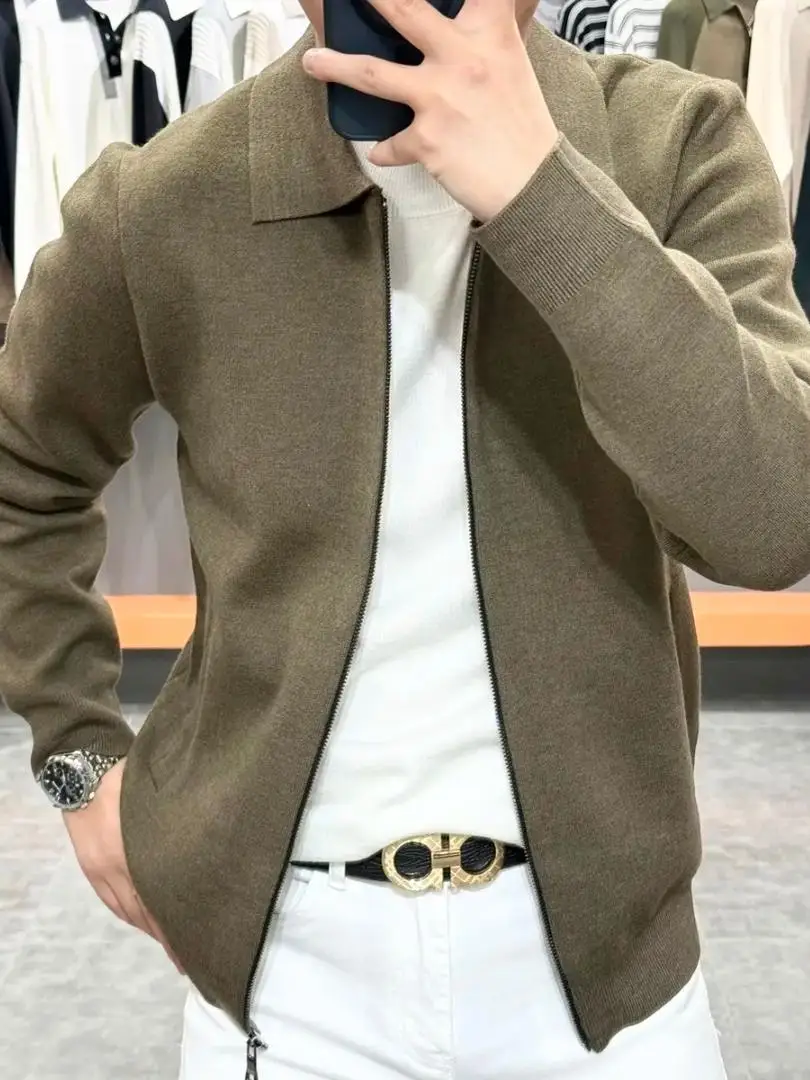 

Comfortable Faionable Men's Knitted Sweater Coat Casual Versatile Busin Sle Autumn Winter Turn-down Collar Long Sve