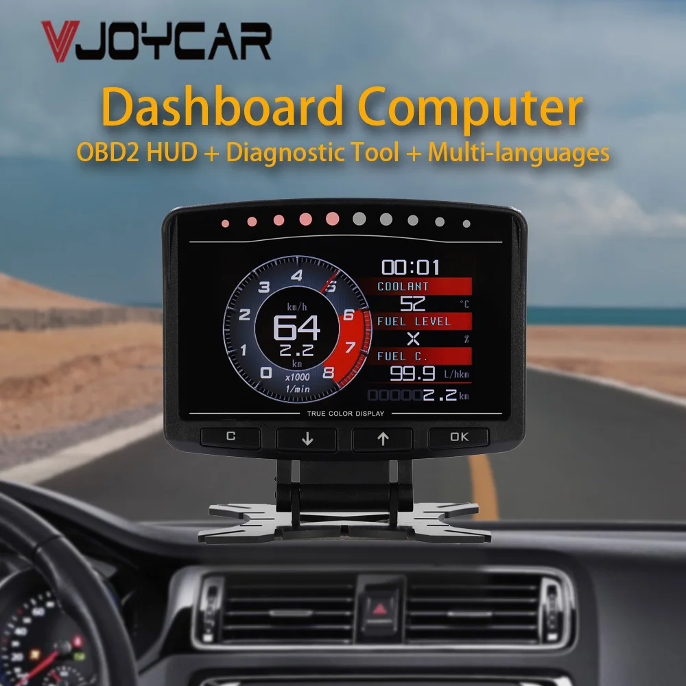 Vjoycar Dashboard Car Computer HUD OBD2 Gauge Auto Digital Multi-Language Display Smart Odometer Speed RPM Engine Faulty Alarms